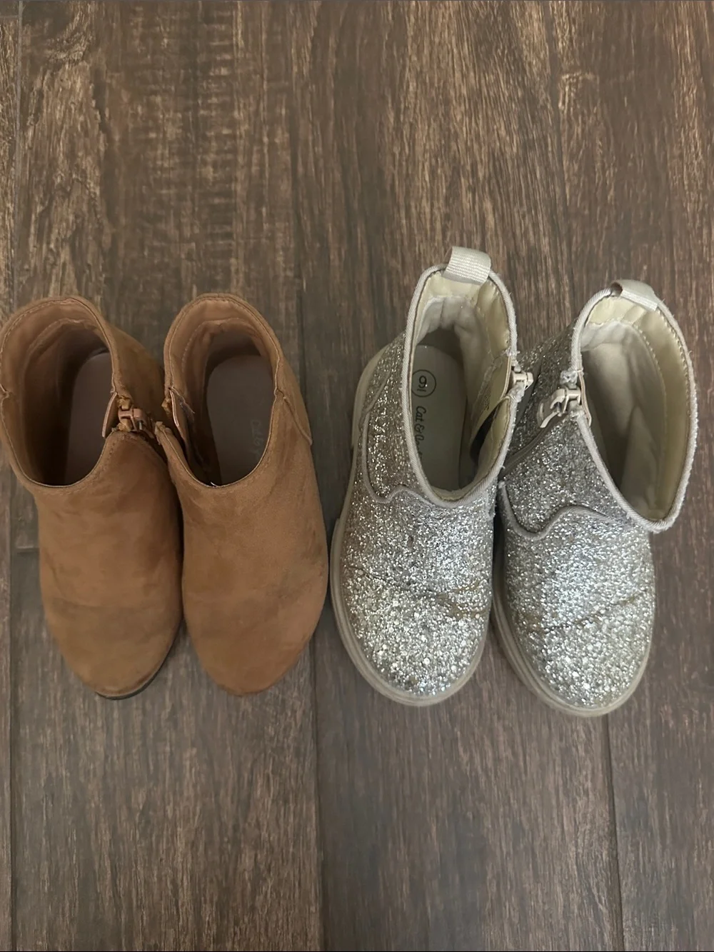 Kids Glitter Ankle Boots and Suede Booties - Gold & Brown - size 9 bundle